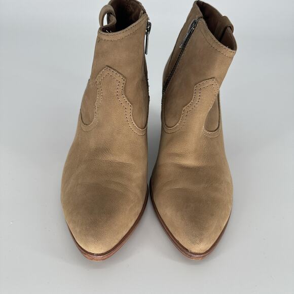 Frye Boots Womens Size 8M Tan Ash Western Ankle Zip Leather Stacked Heel Shoes - Picture 9 of 15